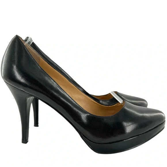 Nine West womens heels size 7.5 black leather chunky platform stilettos - Picture 12 of 12